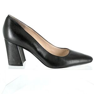 Marc Fisher LTD  Size 6 Black Leather Block Heel Pointed Square Toe Pumps